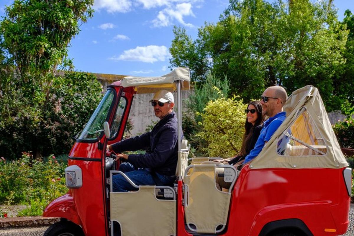 skupina lidí jedoucích v golfovém vozíku