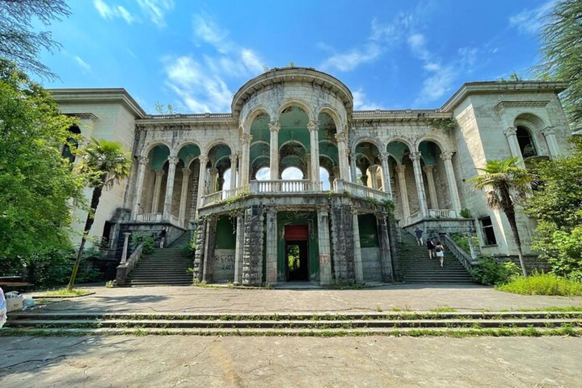 a large building with stairs in front of it