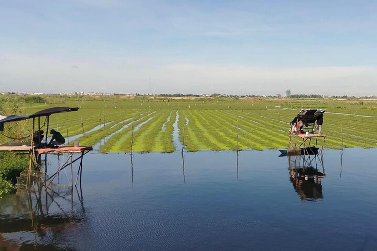 due persone sedute su tavoli in uno specchio d'acqua