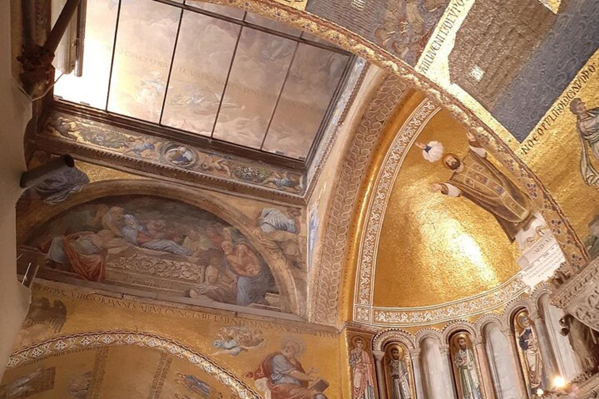 a room with a ceiling with paintings on it