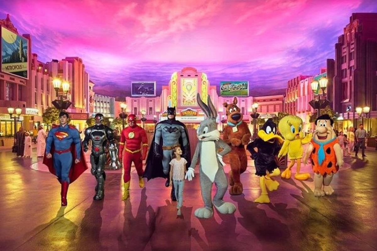 a painting of superheroes walking down a city street