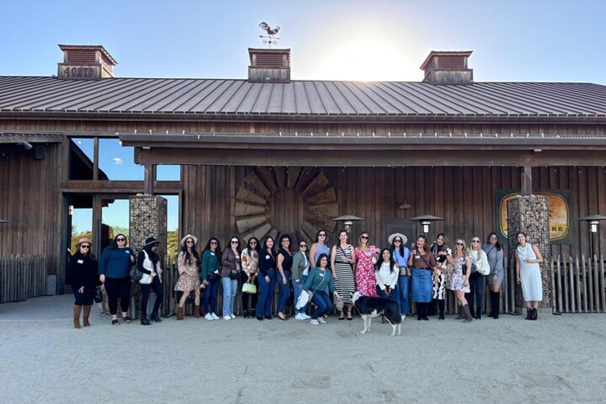 a group of people standing in front of a building