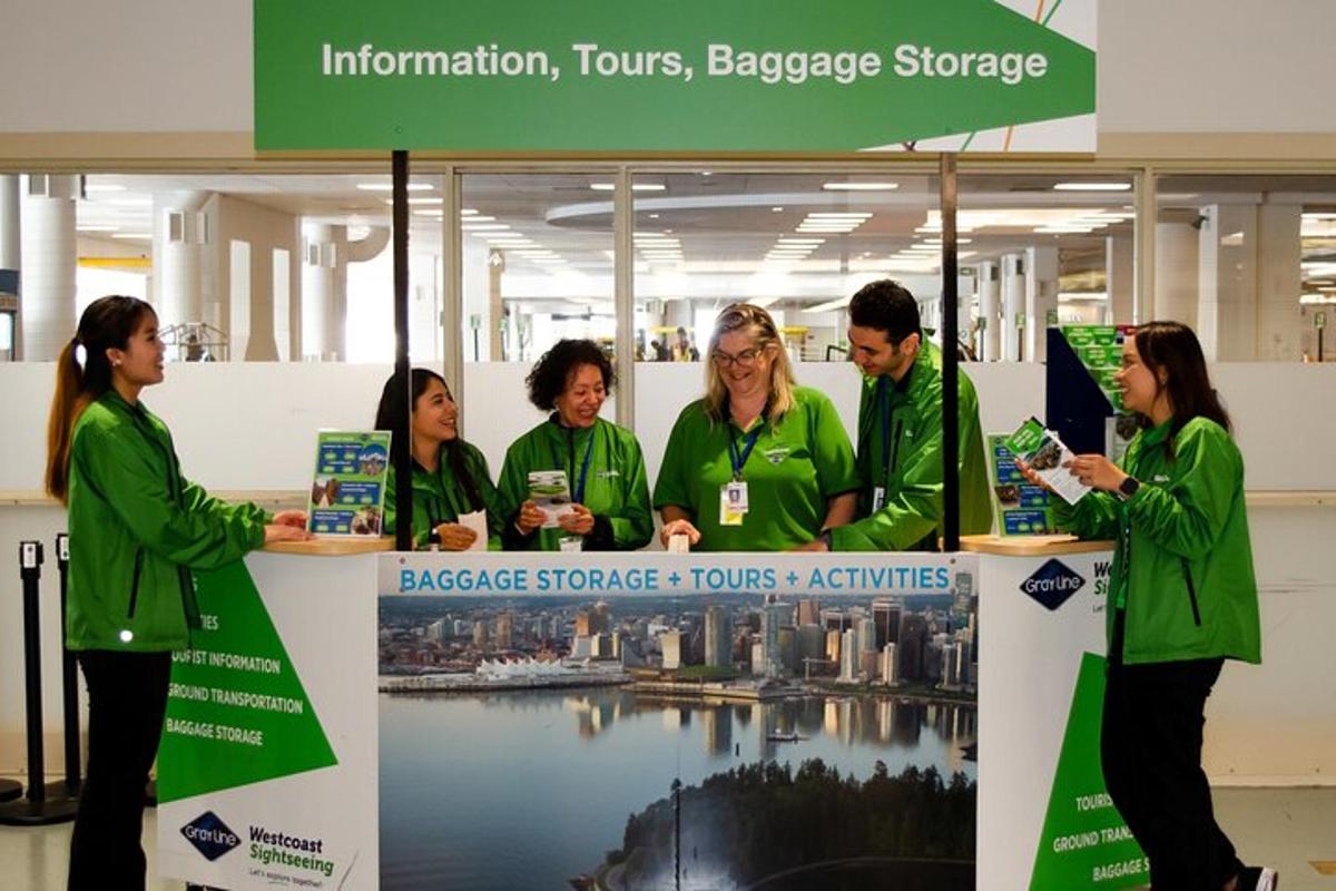 a group of people standing at a booth at a store