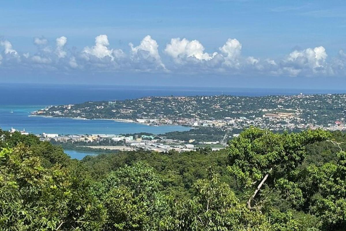 Una vista de una ciudad y una isla en el océano.