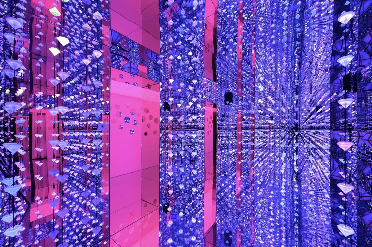 a visualization of a building with purple and pink walls