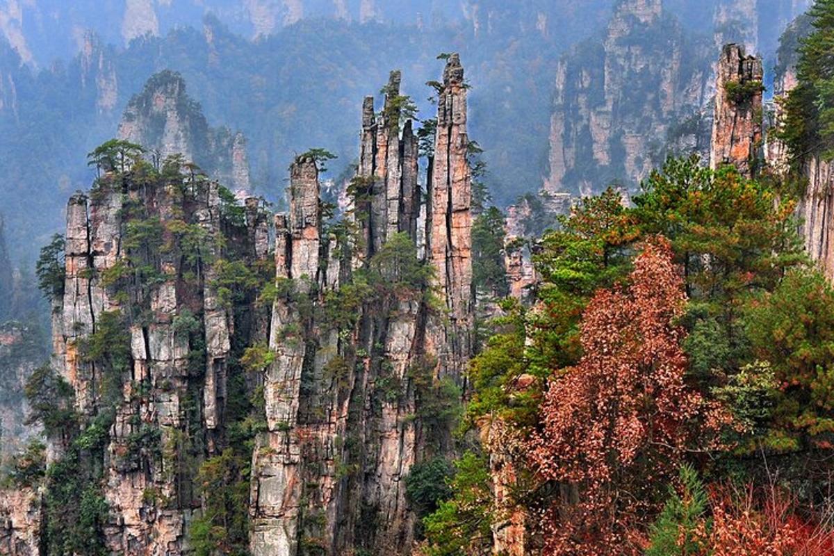山顶有树木的岩石山