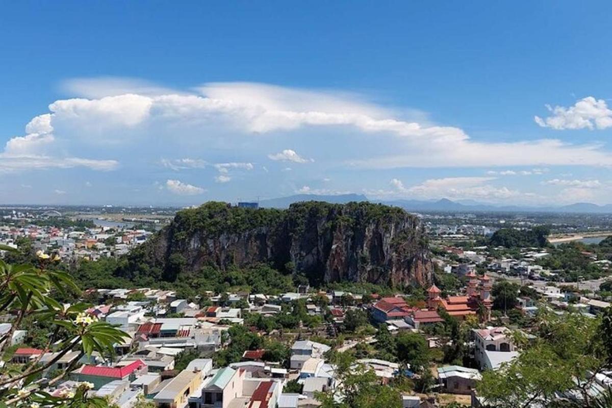 a view of a city with a mountain in the background
