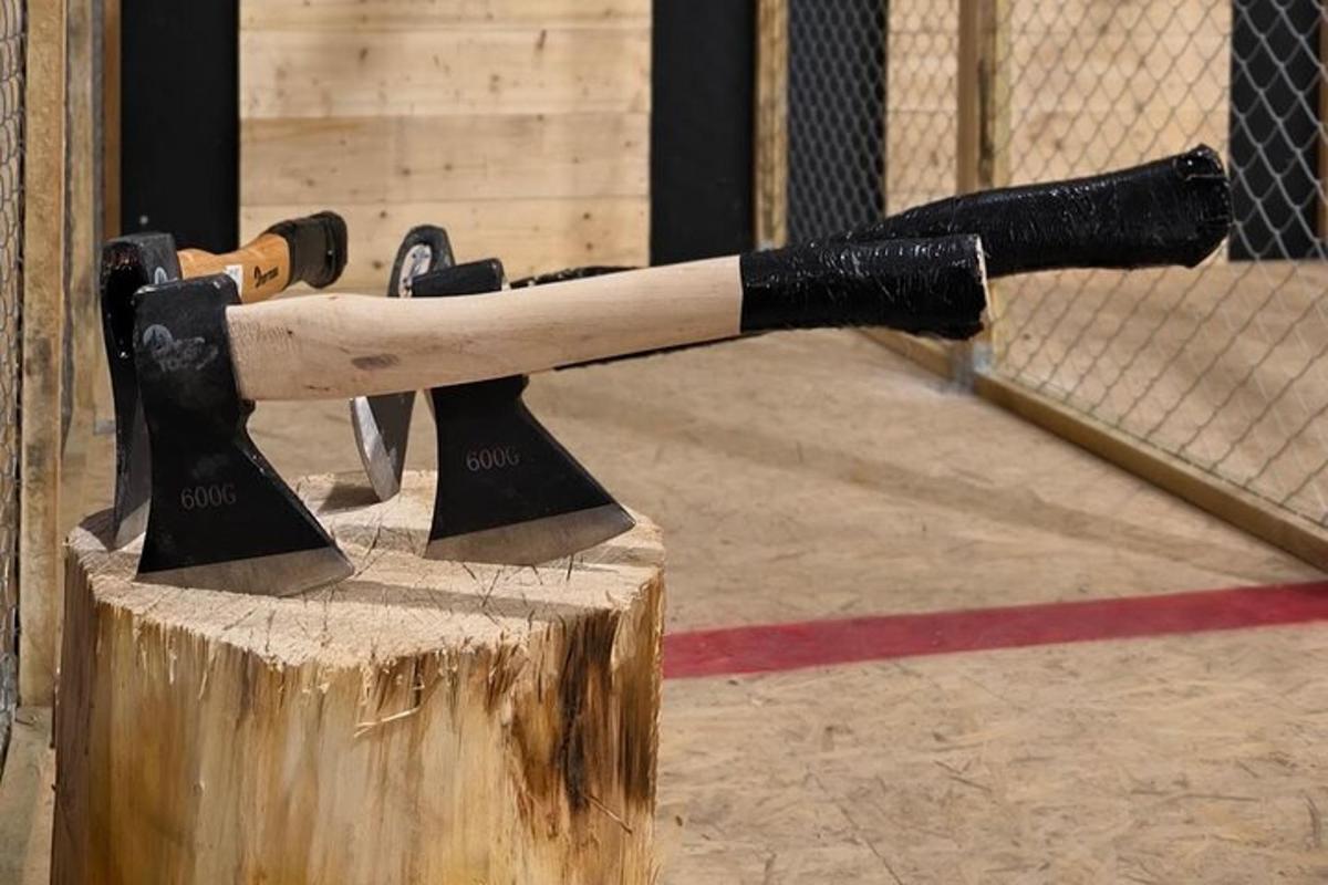 a baseball bat on top of a tree stump