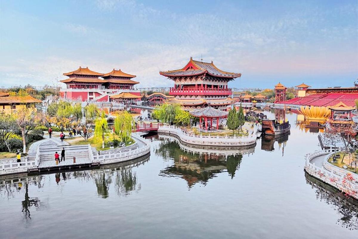 a river with a group of buildings and a city