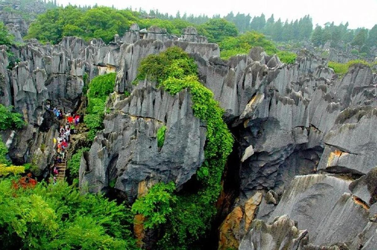 a group of people standing on a rocky mountain