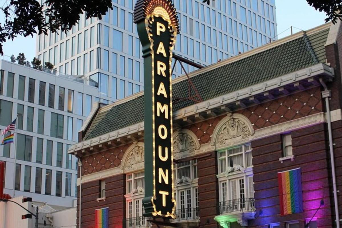 a sign for the paramount sign in front of a building