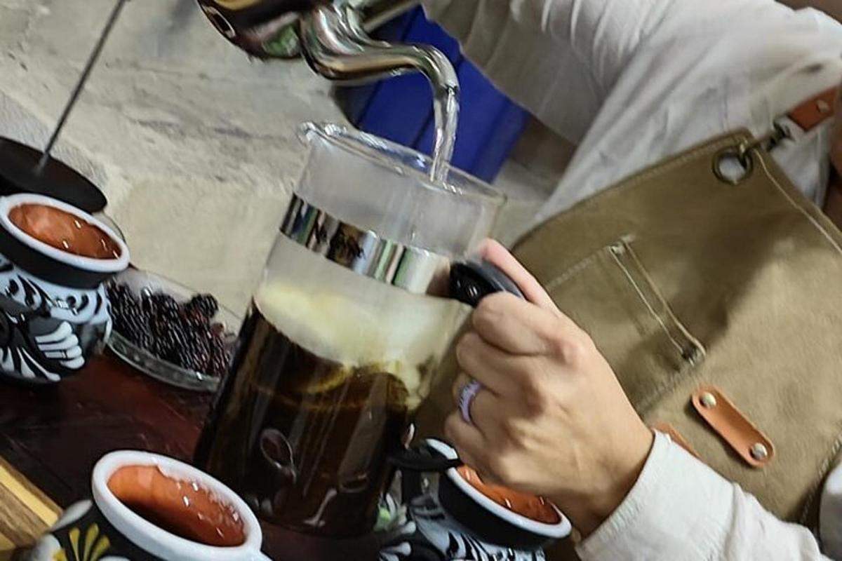 Una persona está preparando una bebida en una licuadora.