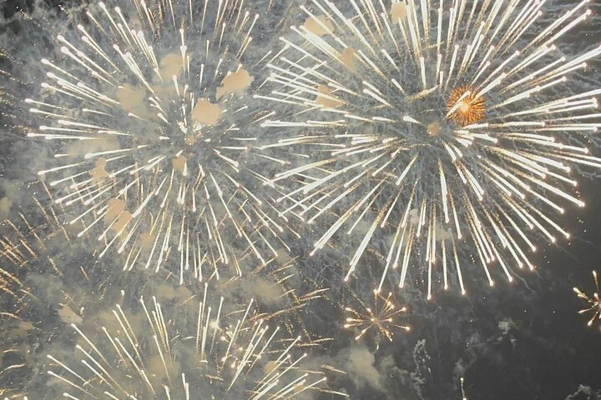 un primer pla d'un espectacle de focs artificials al cel