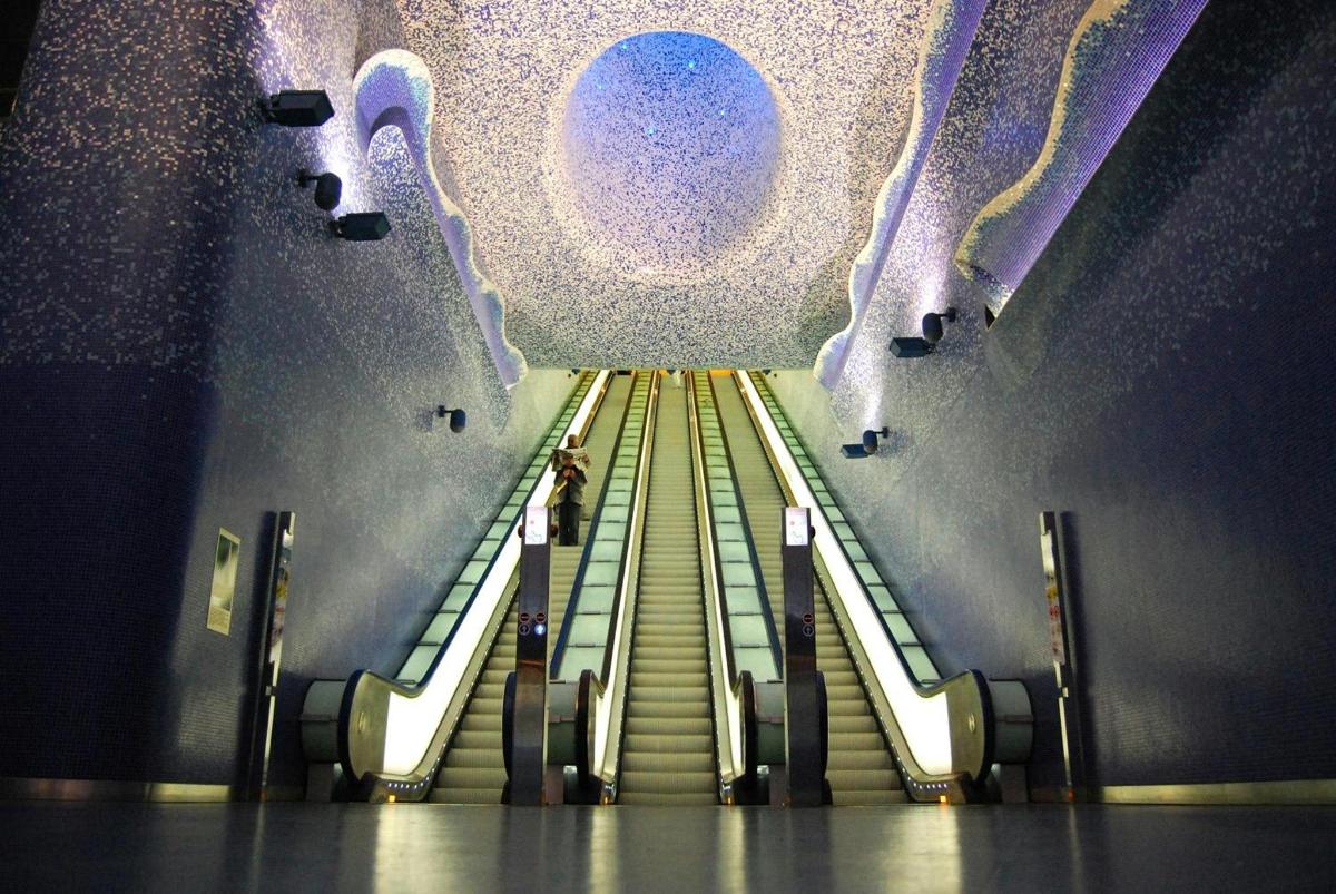 a view of a escalator in a building