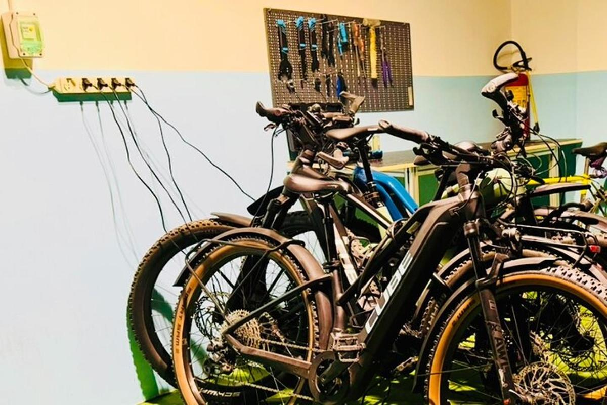 un gruppo di biciclette parcheggiate in una stanza