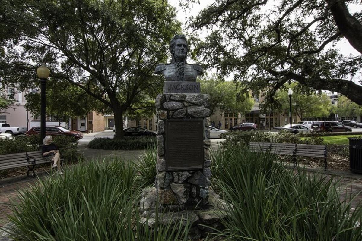 a statue of a man standing in a park