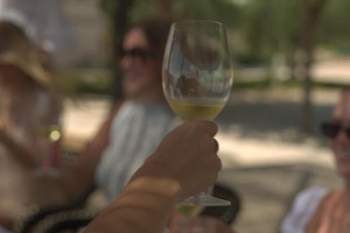 una persona sosteniendo una copa de vino