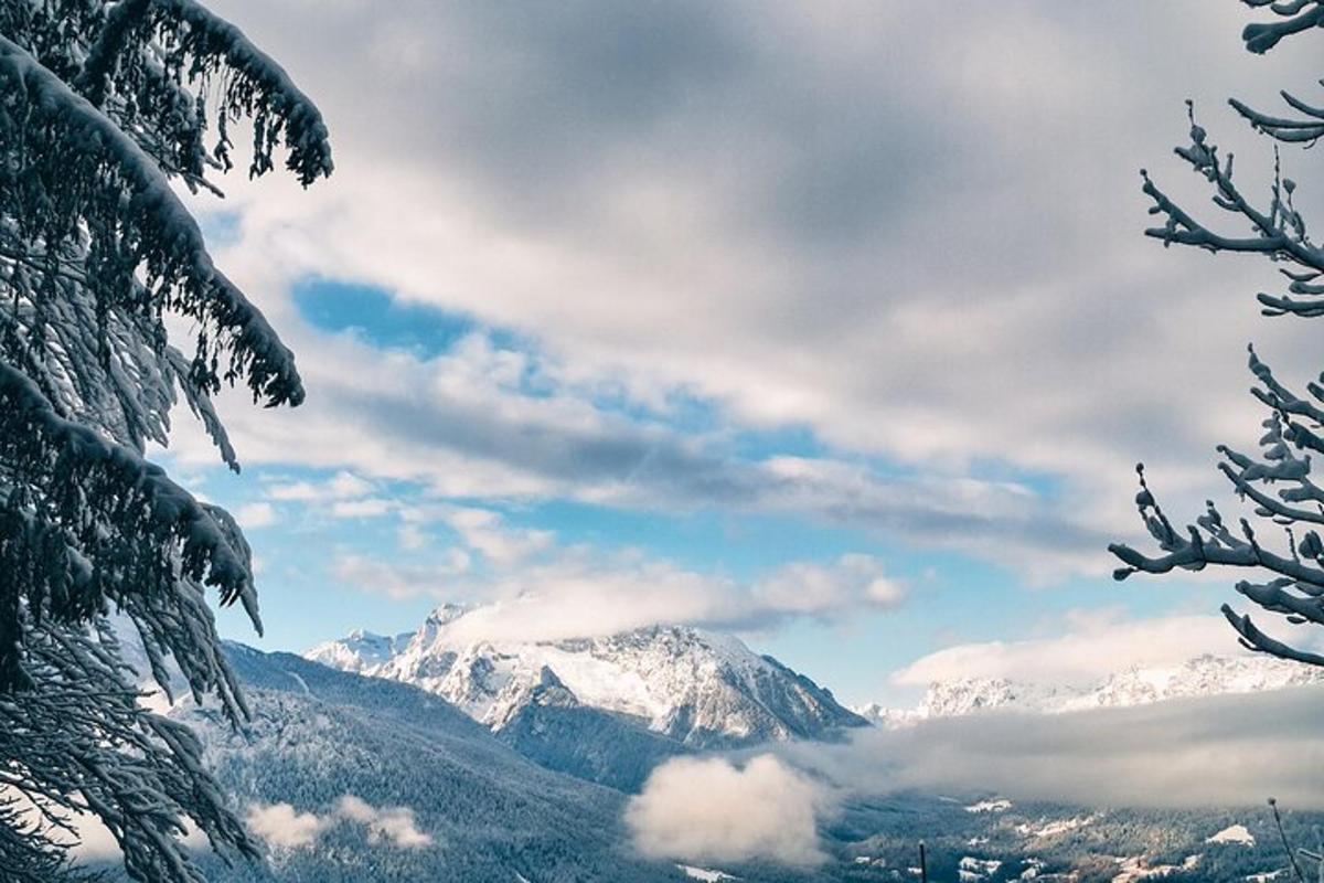 a view of a mountain with snow on it