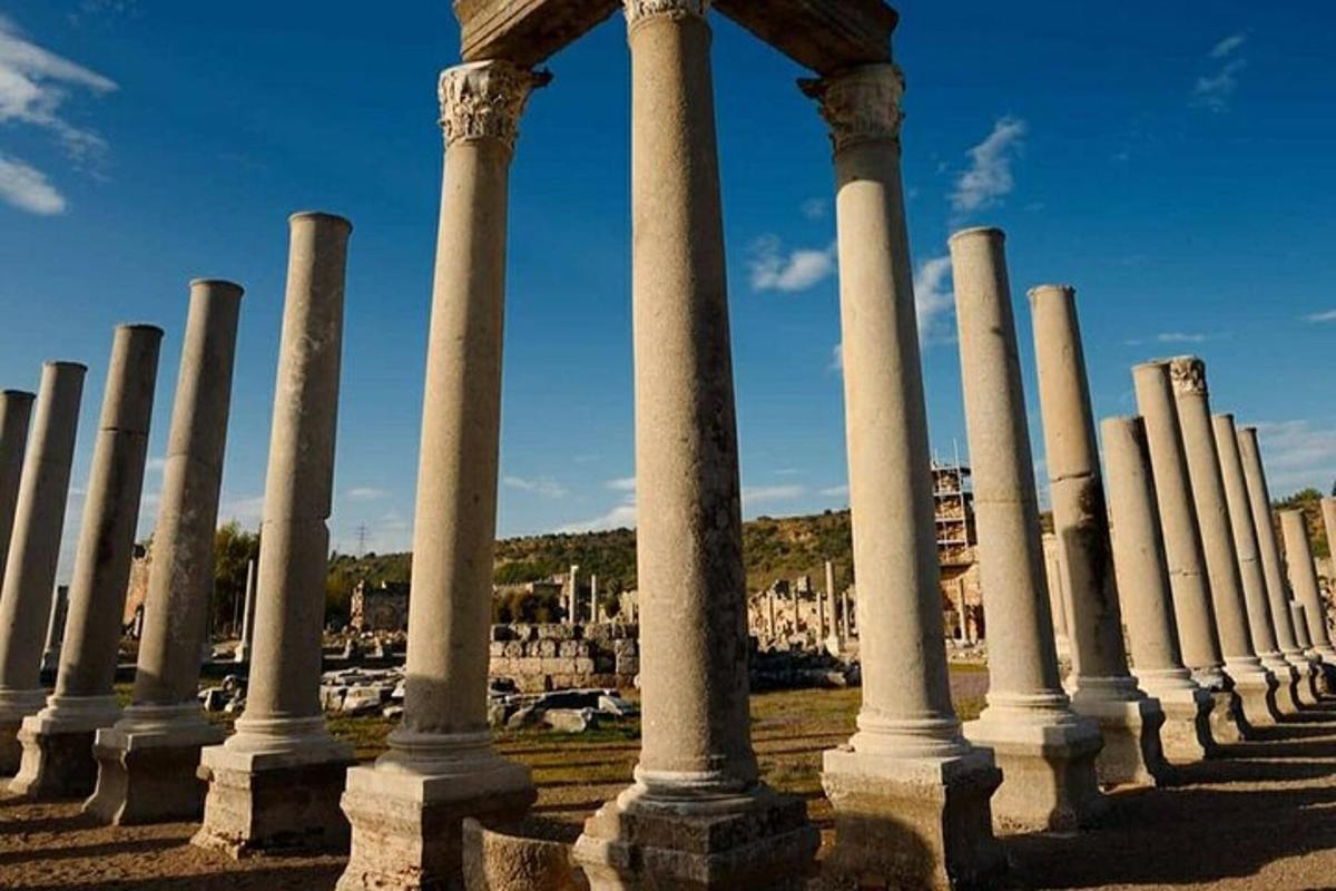 arka planda bir şehir bulunan bir sıra sütun