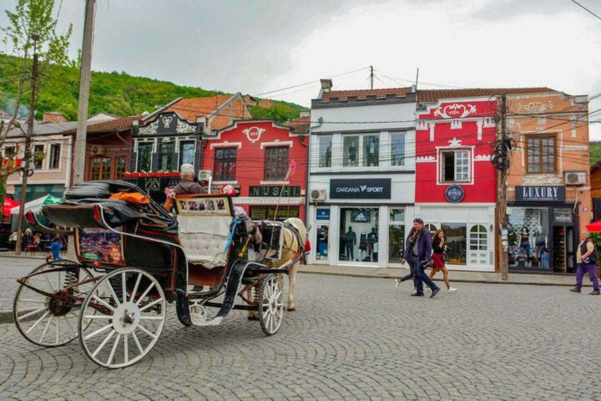 a horse drawn carriage on a city street
