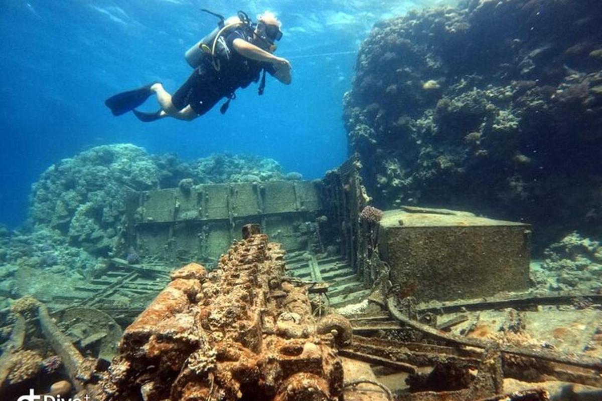 isang taong lumalangoy sa karagatan malapit sa lumubog na barko