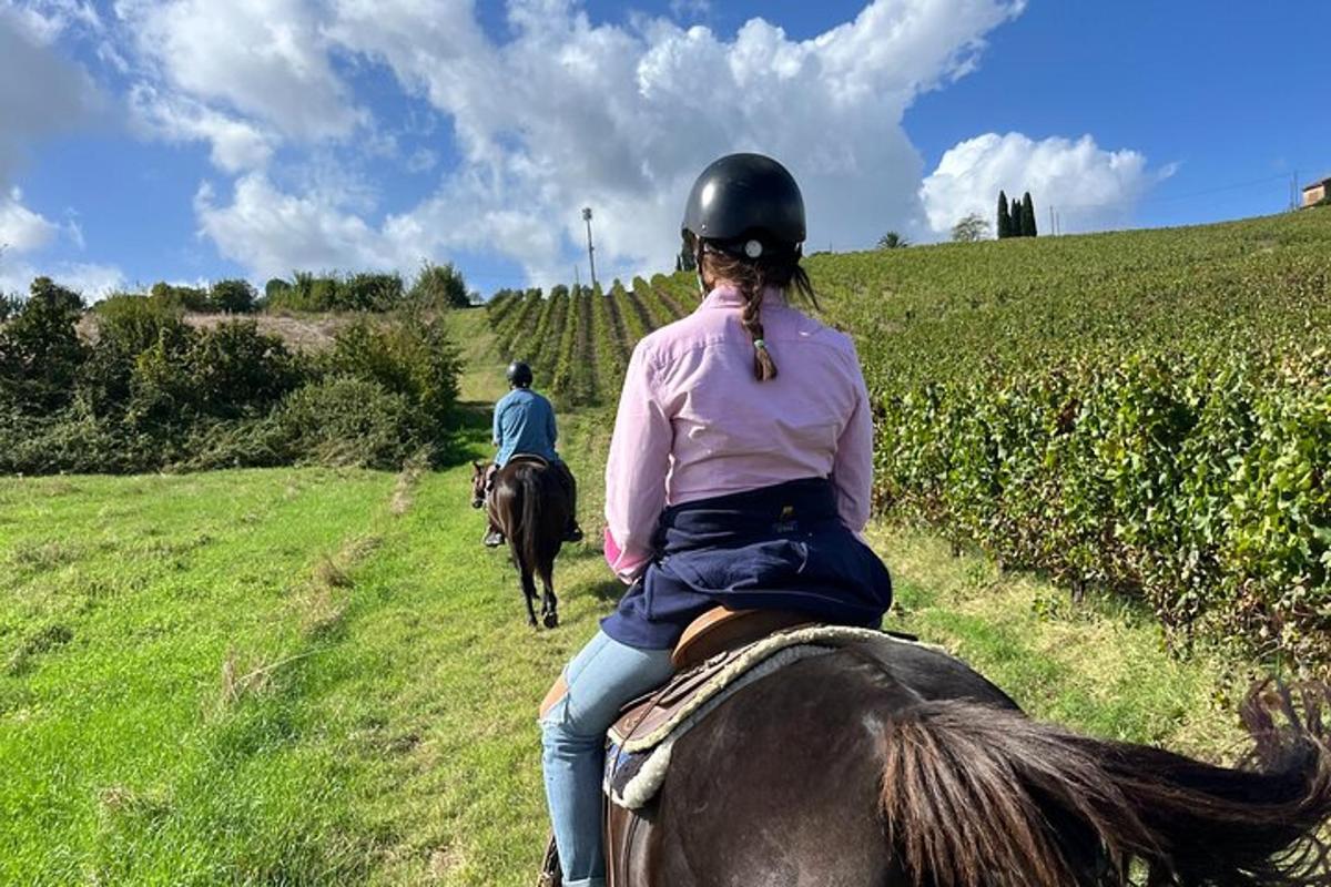 a young girl riding on a horse in a field