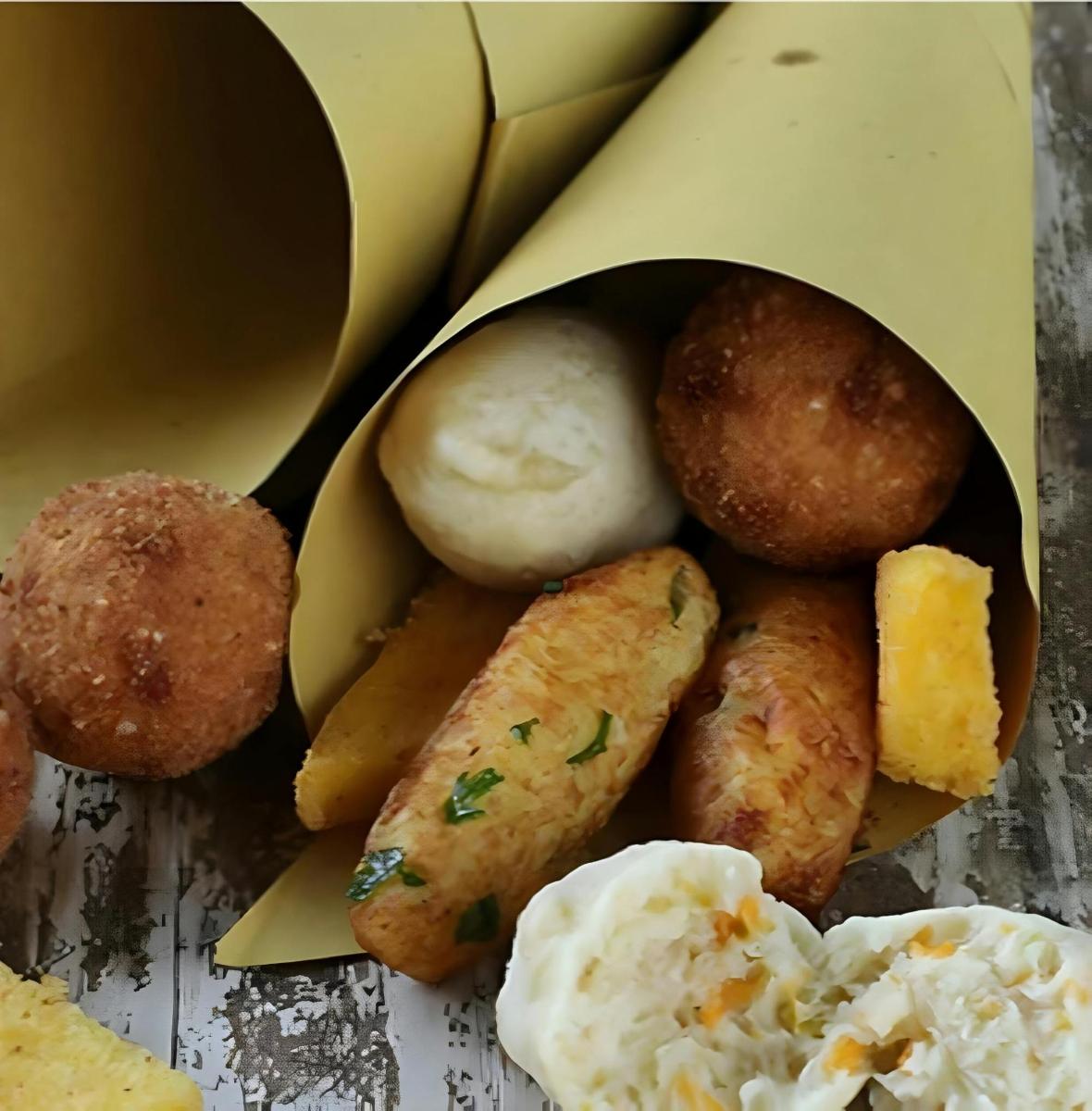 a box filled with different types of food on a table