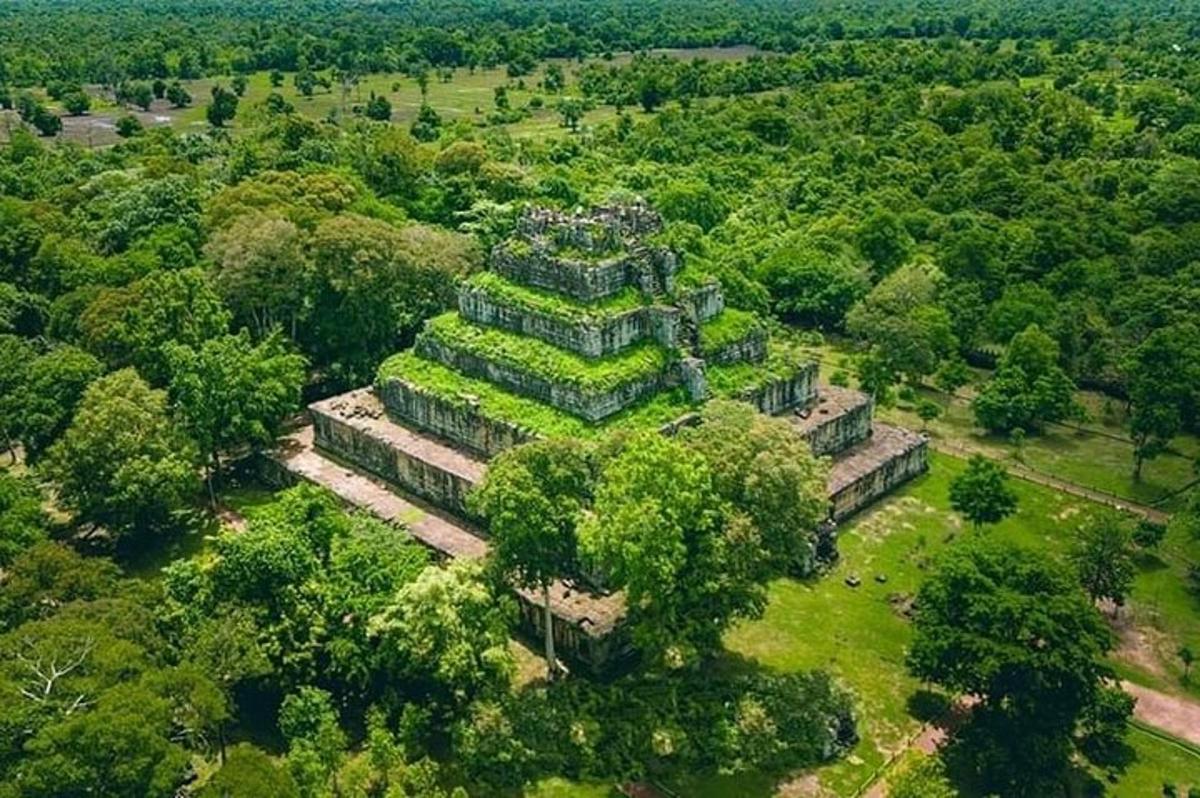 pemandangan atas bangunan besar dengan pokok