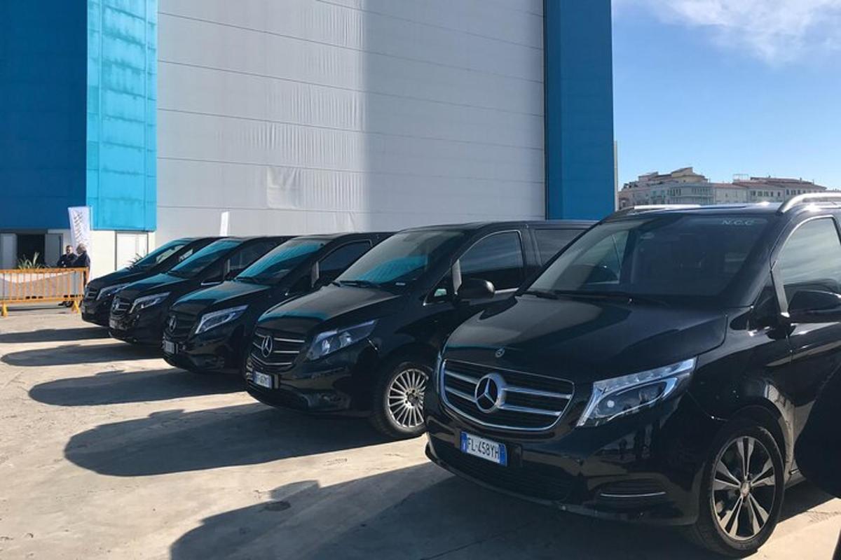 una fila di auto nere parcheggiate in un parcheggio