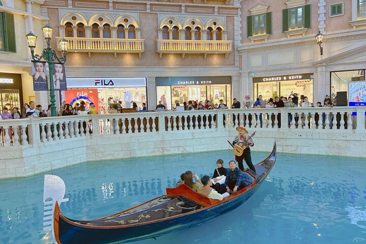 a group of people in a gondola in a mall