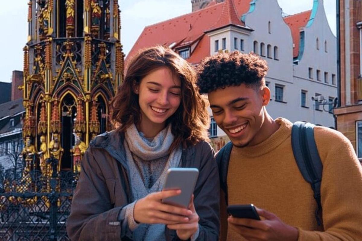 un uomo e una donna che guardano un cellulare