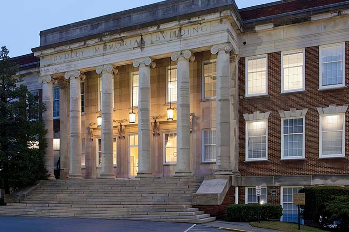 a large building with steps in front of it