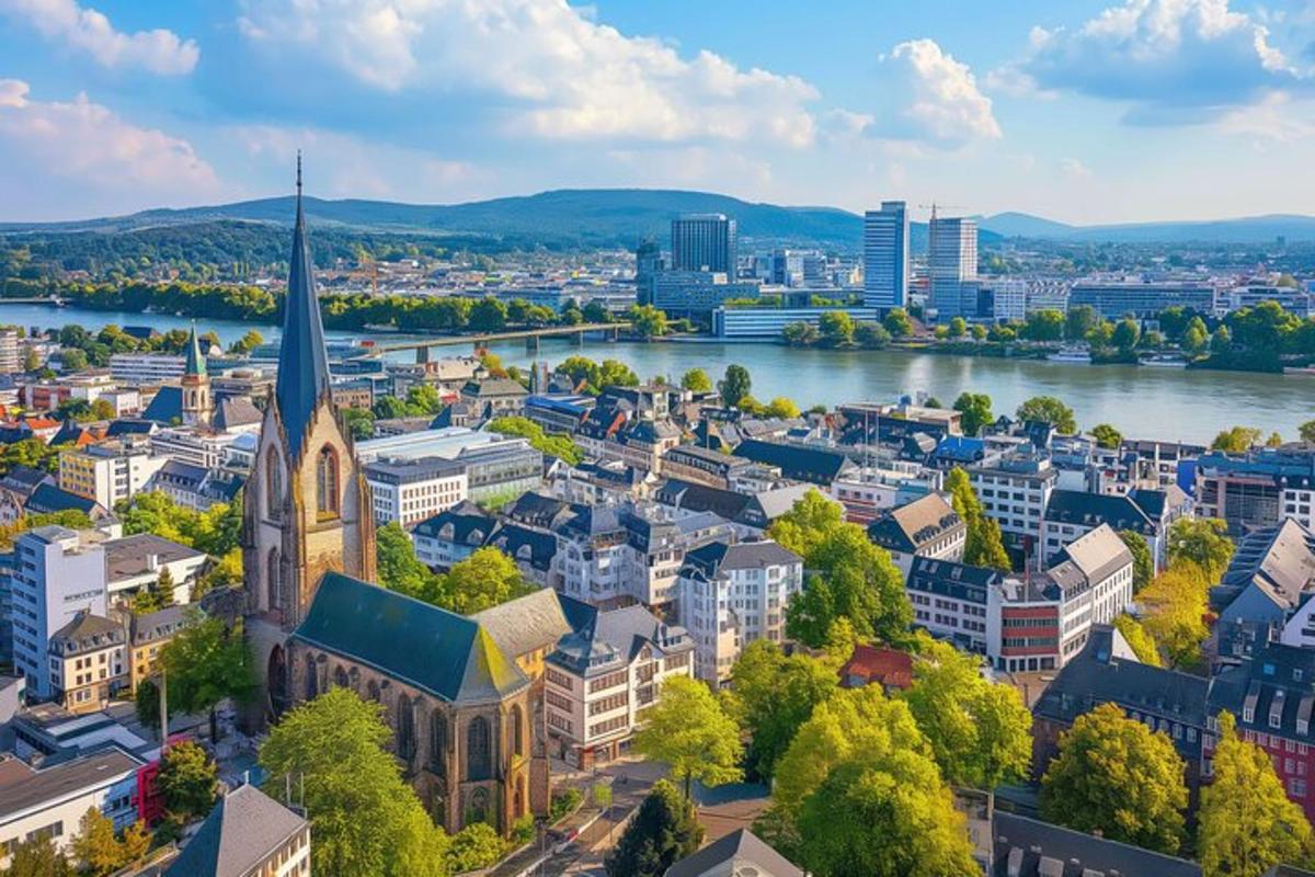 een luchtfoto van een stad met een rivier