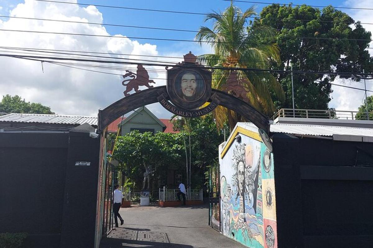 a gate with a picture of a man on it