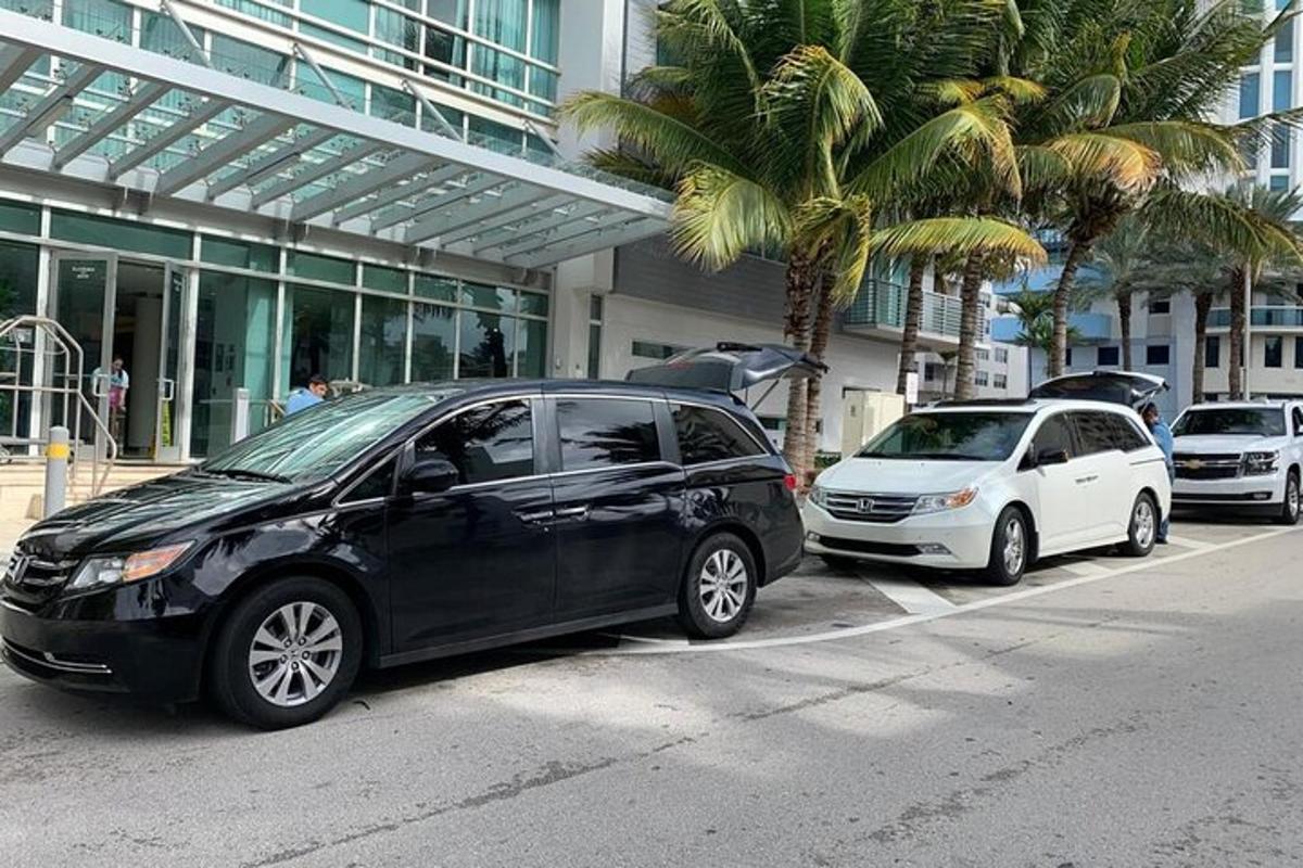 due auto parcheggiate davanti a un edificio con palme