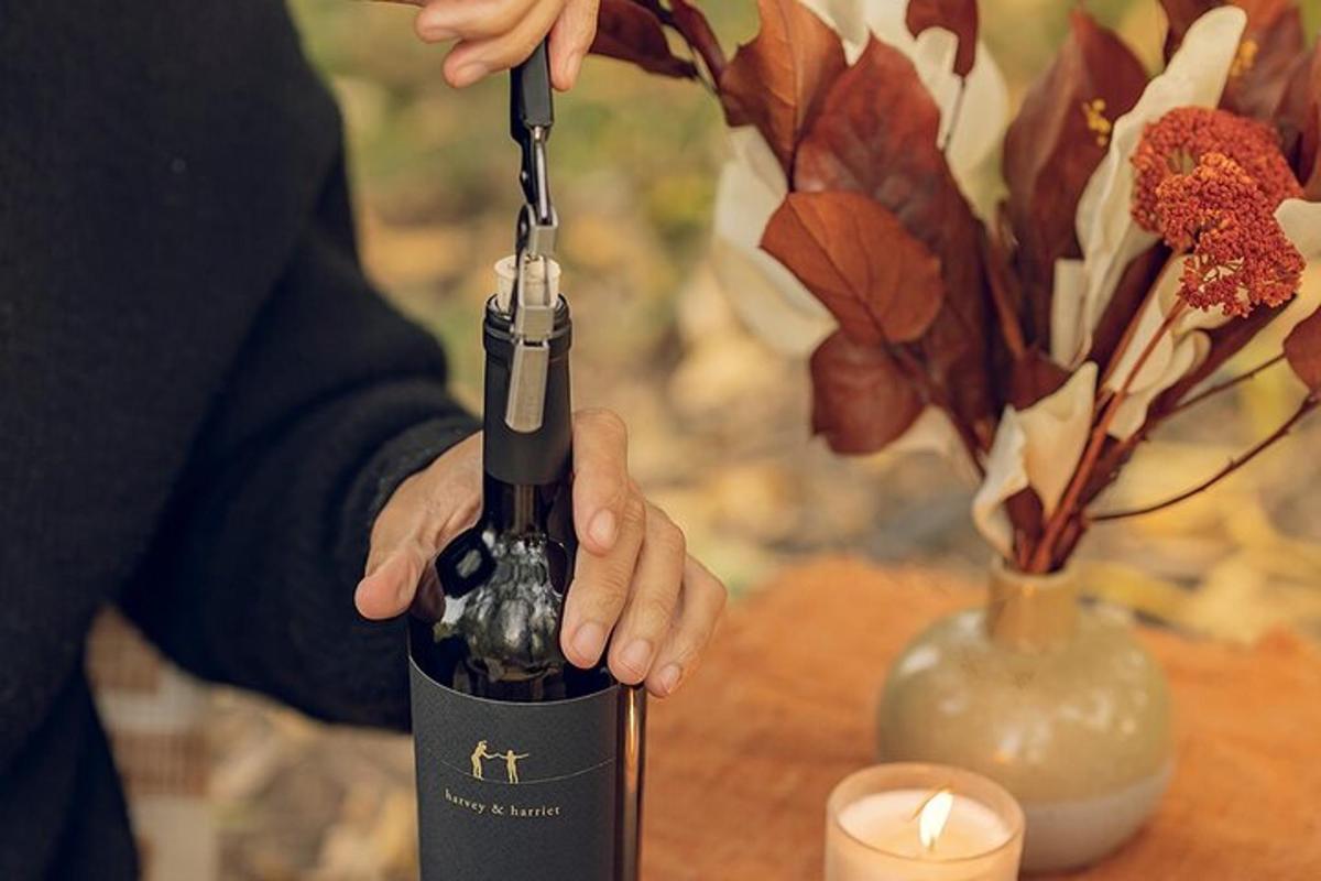a person is holding a bottle of wine