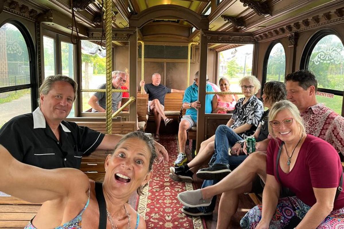 a group of people sitting on a train
