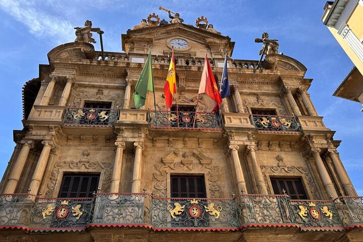 a building with flags on top of it