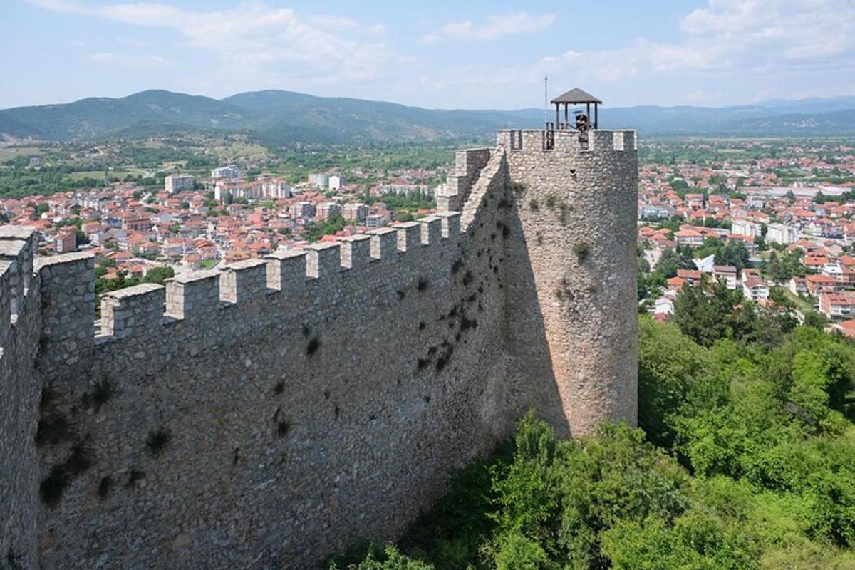 un grande castello con una città sullo sfondo