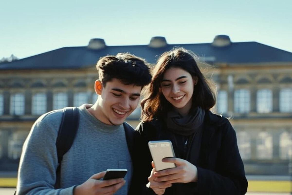 muž a žena se dívají do svých mobilních telefonů