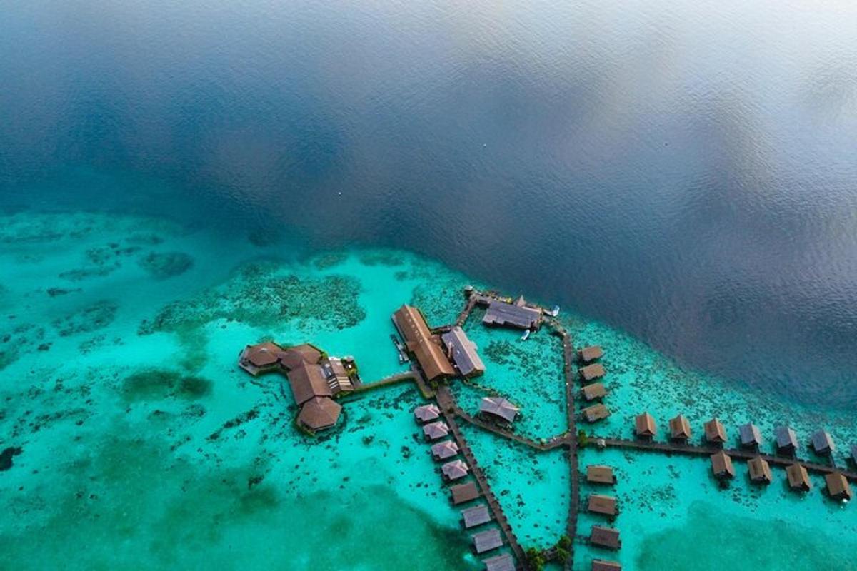 an aerial view of an island in the ocean