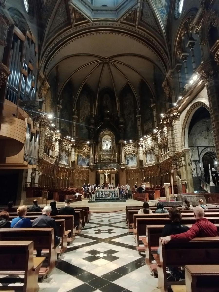 a group of people sitting in a church