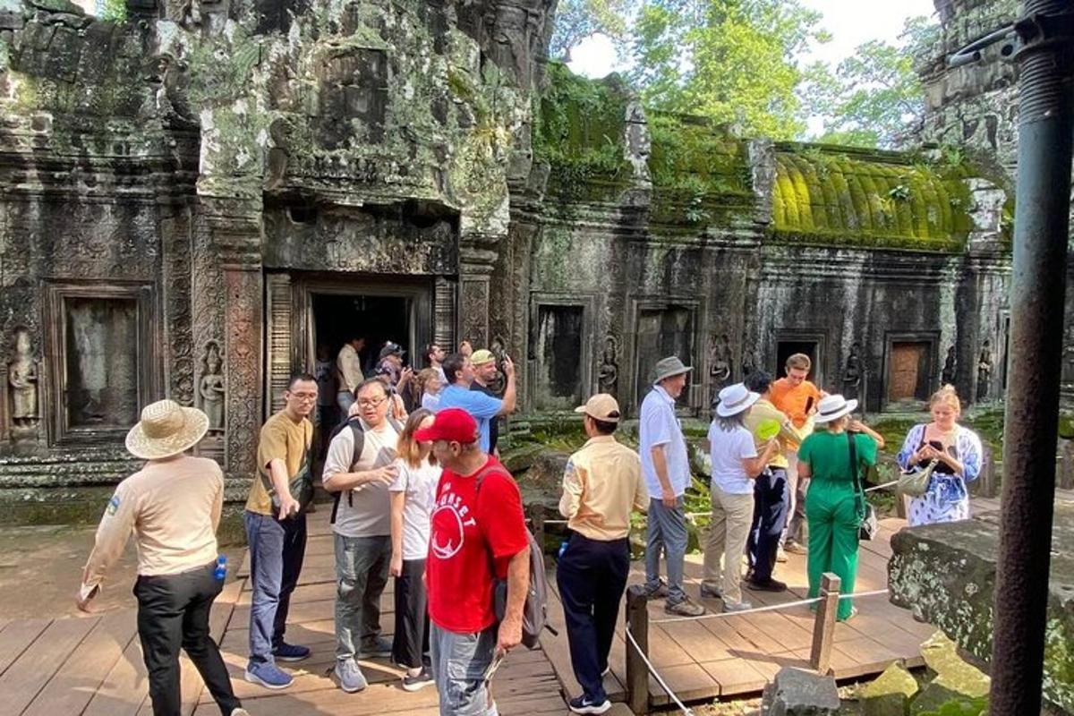 a group of people standing in front of a building