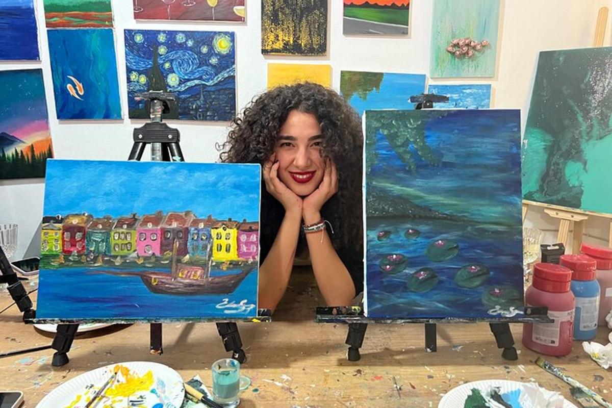 a painting of a woman with curly hair