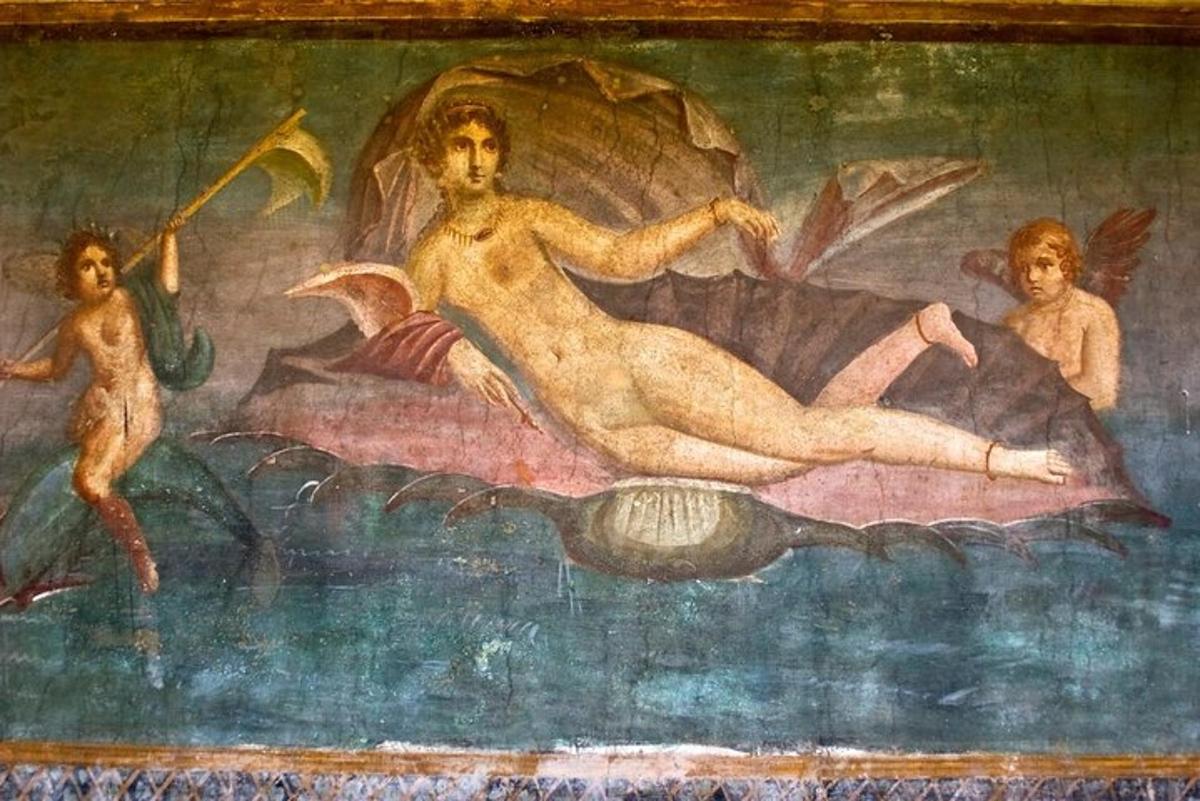 o pictură a unui bărbat întins pe un pește în apă
