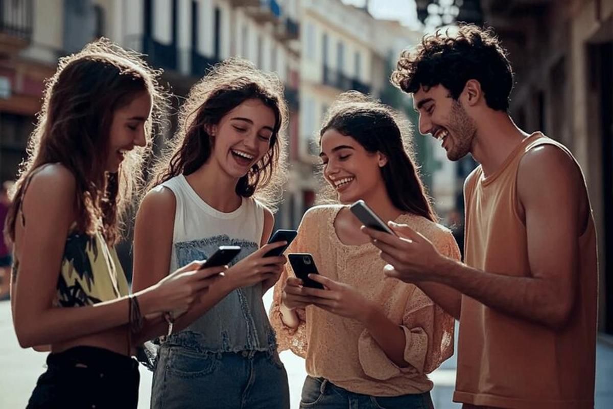 skupina ljudi, ki gledajo v svoje mobilne telefone