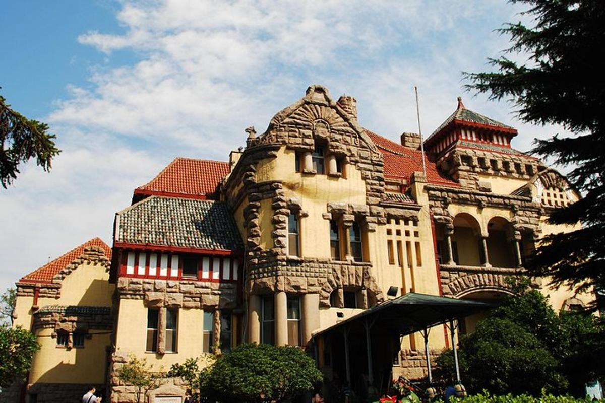 a large building with a red roof