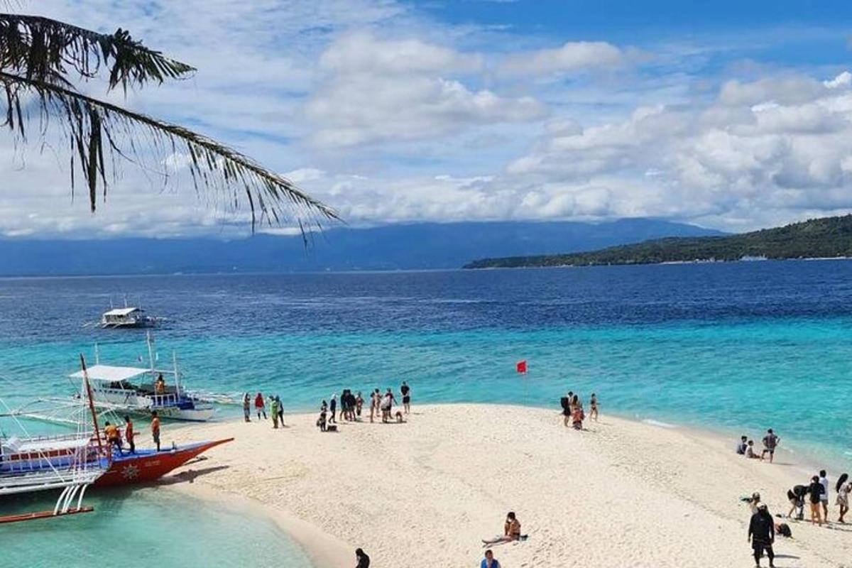 un grupo de personas en una playa con un barco