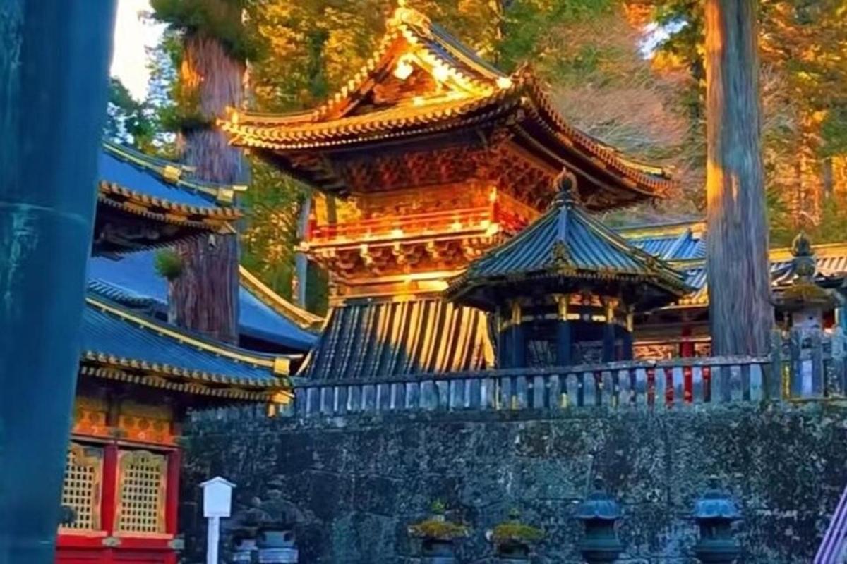 a painting of a pagoda in front of a building