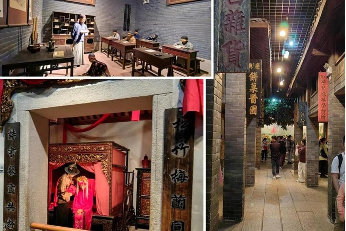 餐厅和建筑物内人员的照片拼贴画
